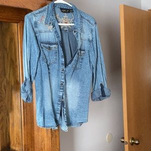 Lola P long sleeve/roll sleeve Jean blouse size small
